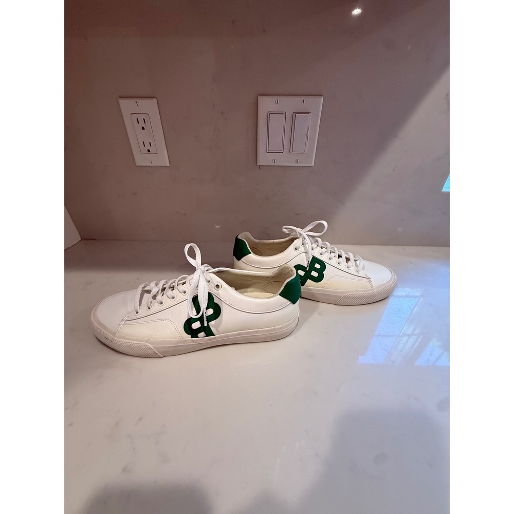 Hugo Boss Mens White Leather Low Top Sneakers Green Logo Accents Size 11
